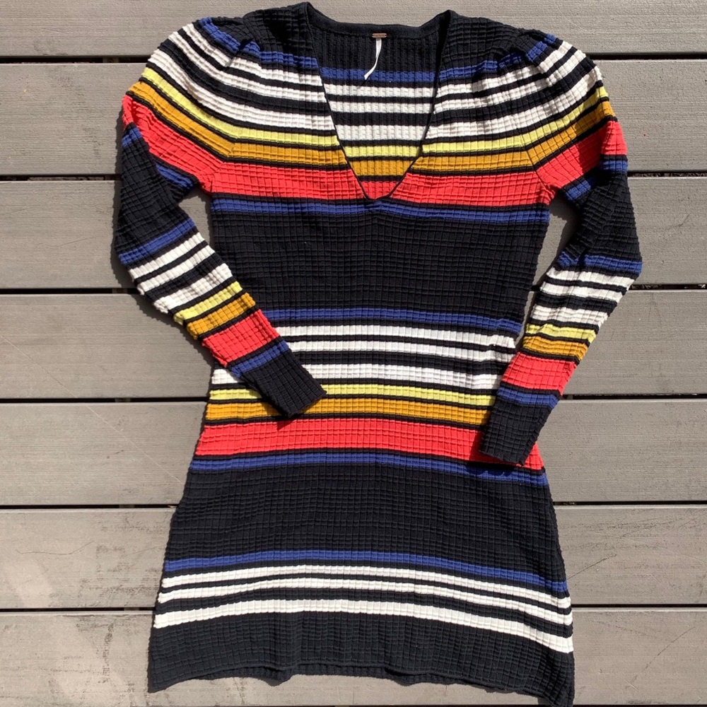 Striped Free People Mini Sweater Dress